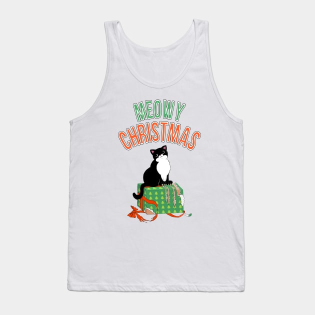 Meowy Christmas Tuxedo Cat Clawed Present xmas gift Tank Top by xenotransplant